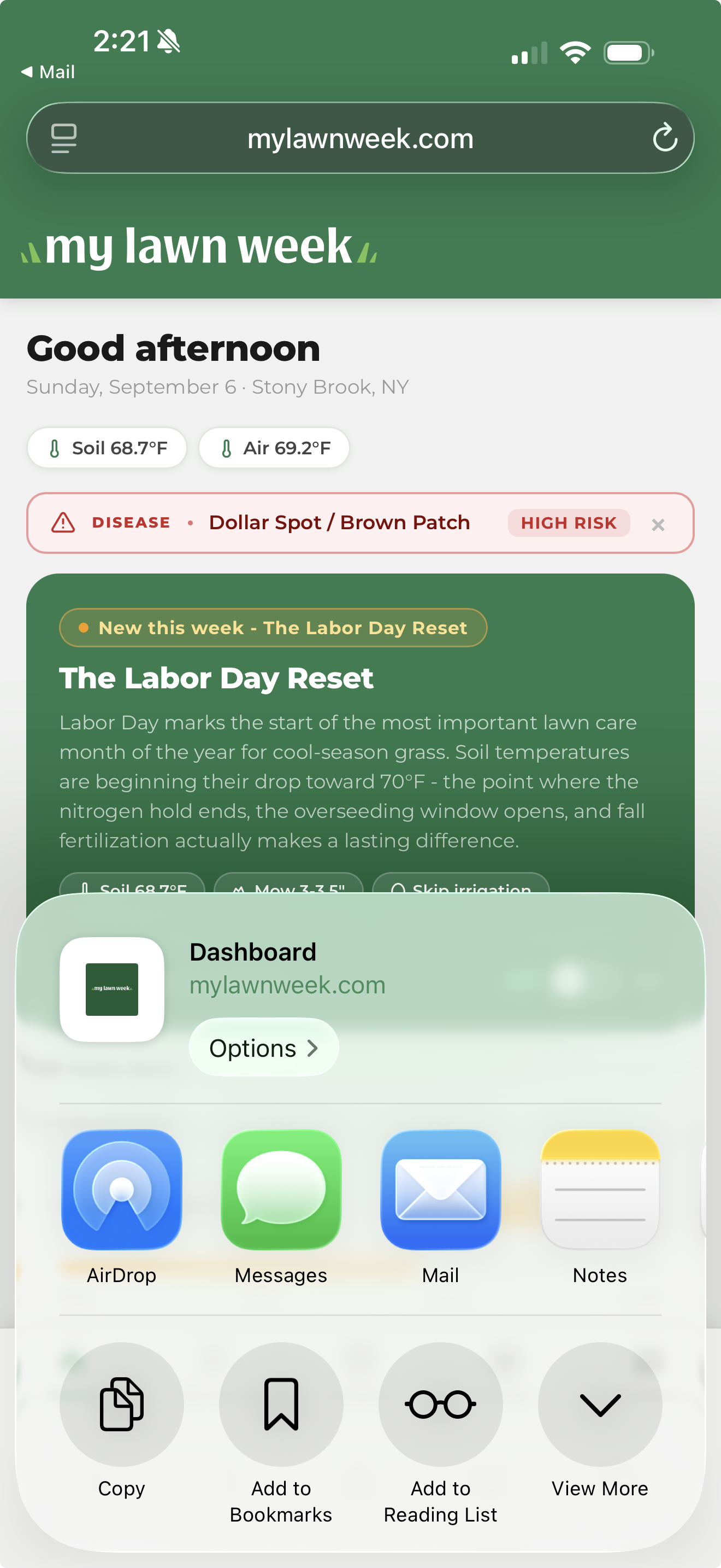 Safari share sheet open
