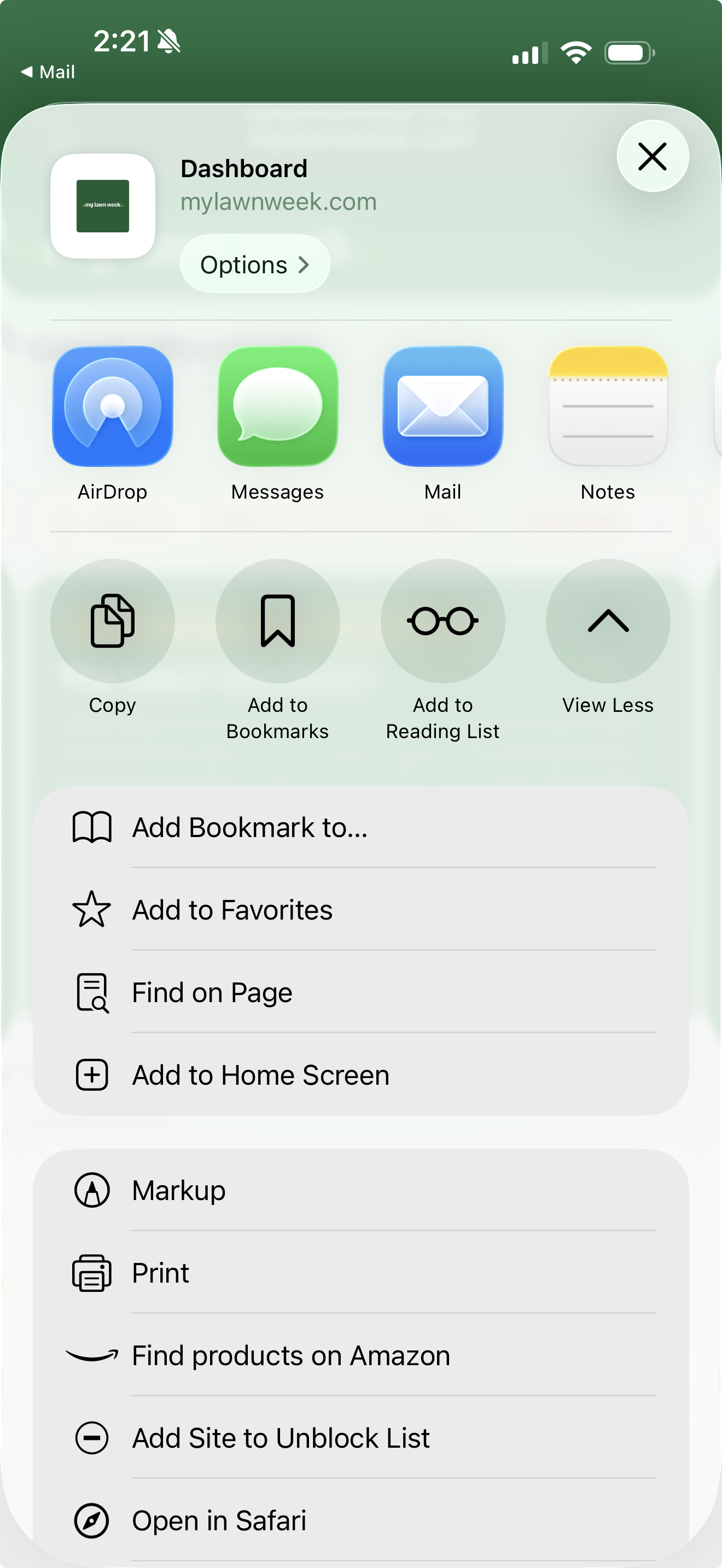Share sheet with Add to Home Screen option