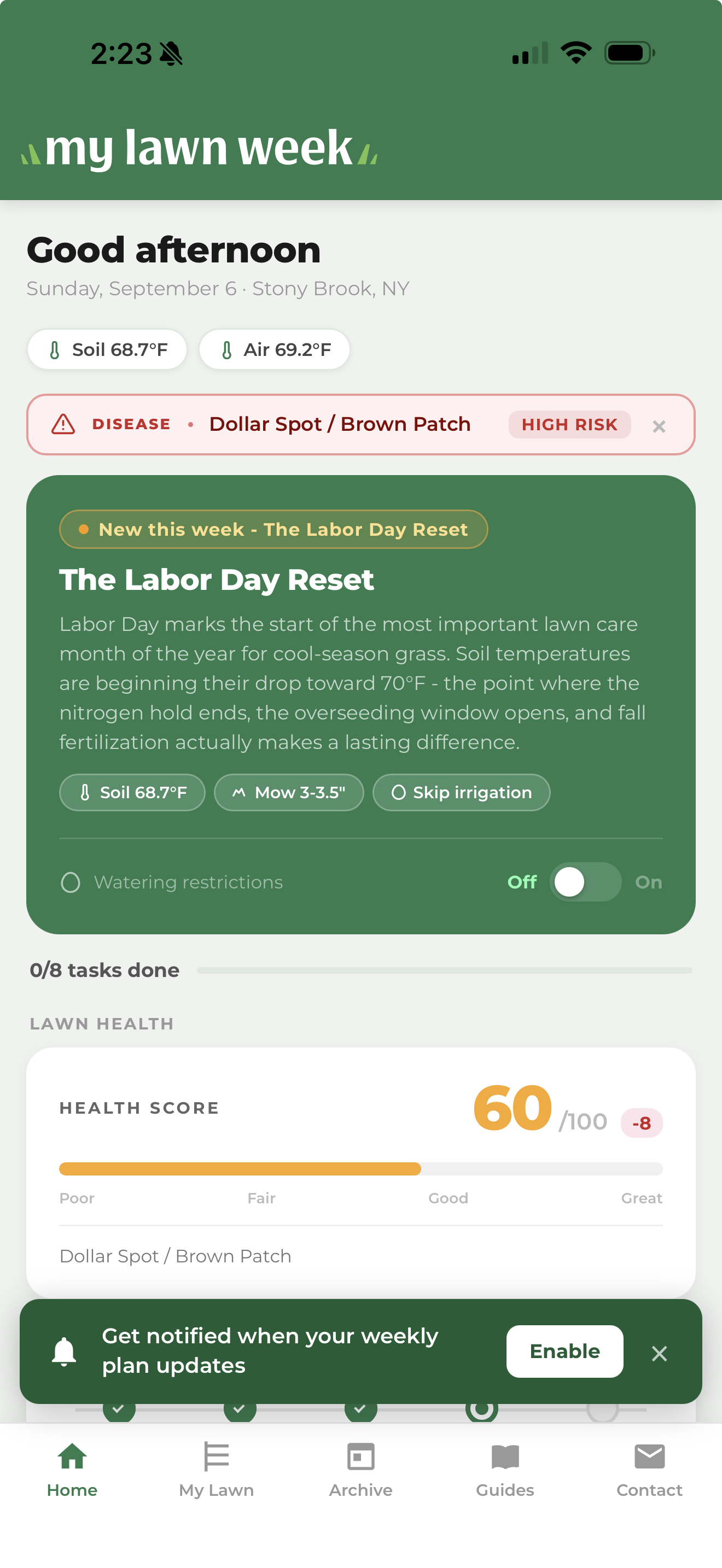 Dashboard showing the Enable notifications banner